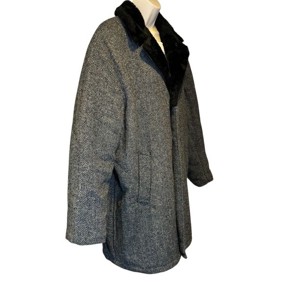 Vintage 80s Westchester Classics Men’s Herringbone Faux Fur Lined Coat Made USA - Picture 7 of 16
